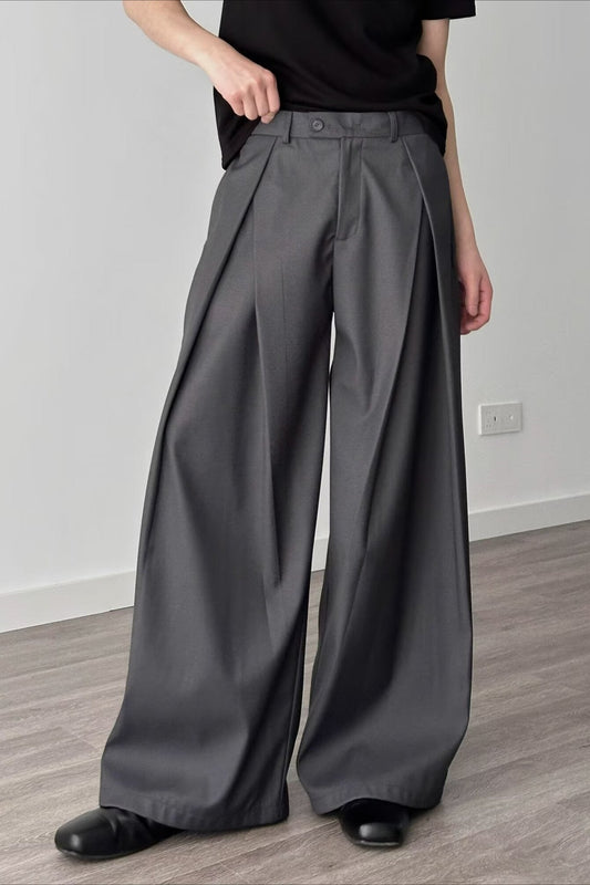 Casual 3D Pleat A-Line Wide Leg Pants