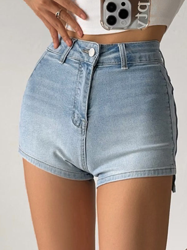 High Waist Stretchy Wrap Hip Denim Shorts