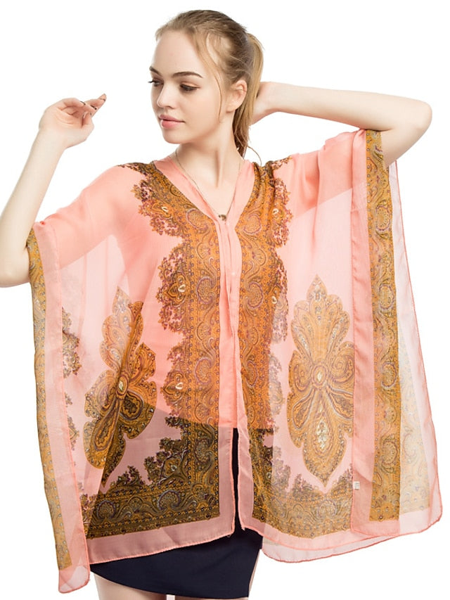 Satin Scarves Shawl Daily Holiday Chiffon Vacation Casual Bohemia Sunscreen Outdoor 1 PC for Women