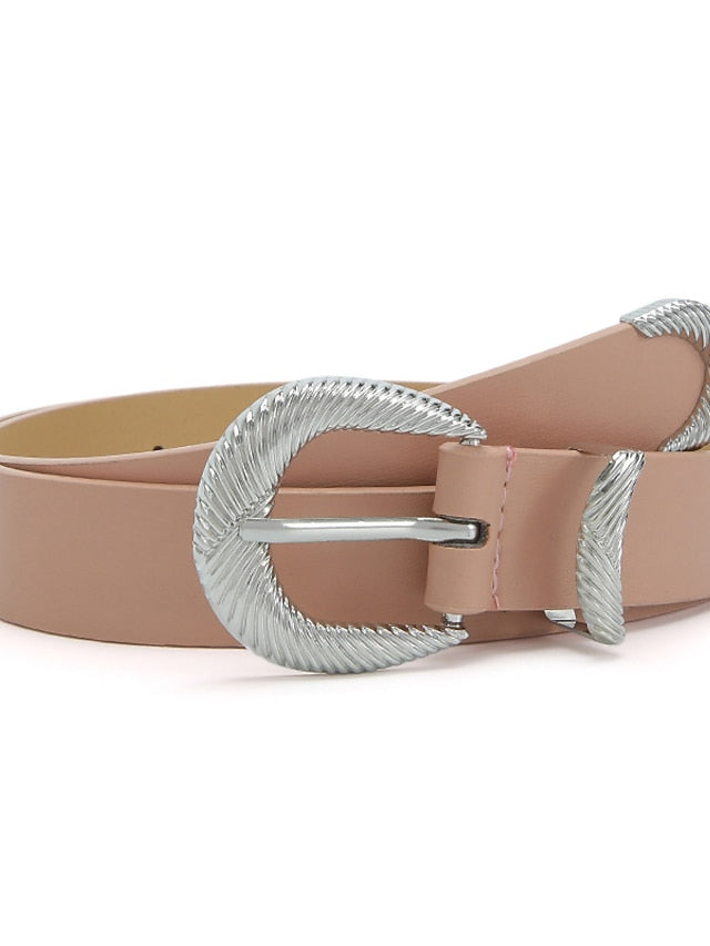 Unisex PU Buckle Belt PU Leather Prong Buckle D-ring Classic Casual Party Work Black White Pink Brown for Women