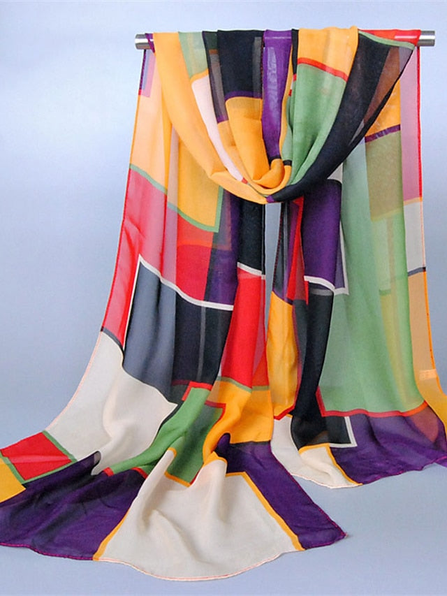 New Geometric High Quality Chiffon Silk Scarf Women Fashion Shawls And Wraps Female Lattice Hijab Stoles for Women
