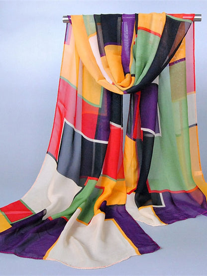 New Geometric High Quality Chiffon Silk Scarf Women Fashion Shawls And Wraps Female Lattice Hijab Stoles for Women