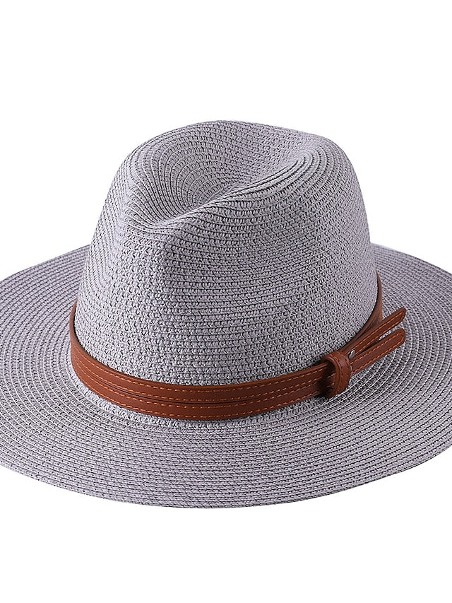1pcs New Panama Soft Shaped Straw Hat Summer Women/Men Wide Brim Beach Sun Cap Uv Protection Fedora Hat Head Circumference 56-58cm for Women