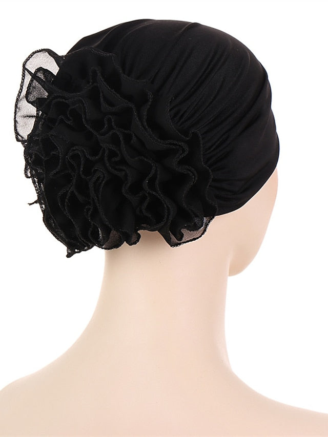Woman Big Flower India Hat Beanie Turban Hair Accessories Elastic Cloth Hair Bands Hat Chemo Beanie Ladies Muslim Solid Hair Loss Cap for Women