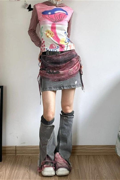 Y2K Sweet Denim Midi Skirt