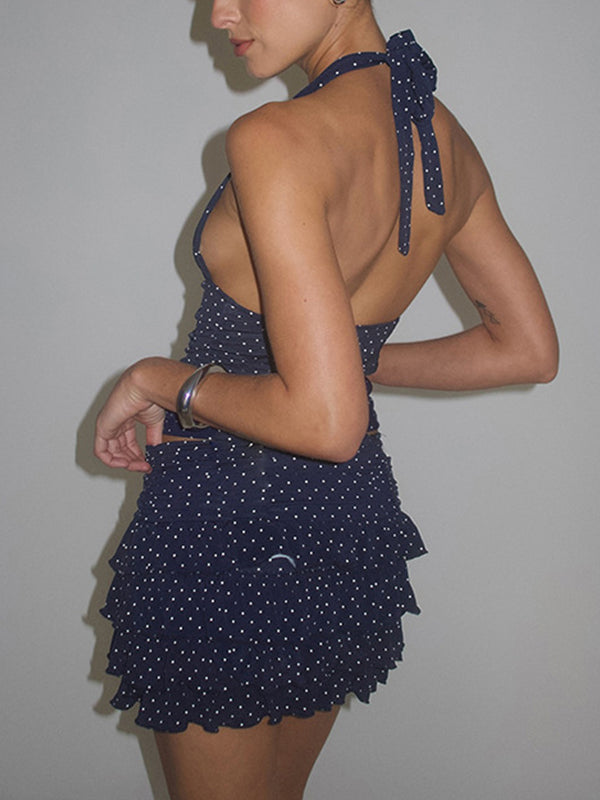 Vintage Neck Lace Up Two Piece