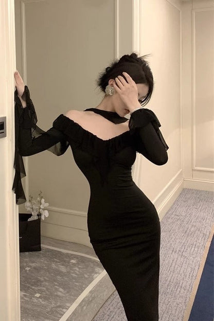 Black Sheer Off Shoulder Maxi Dress