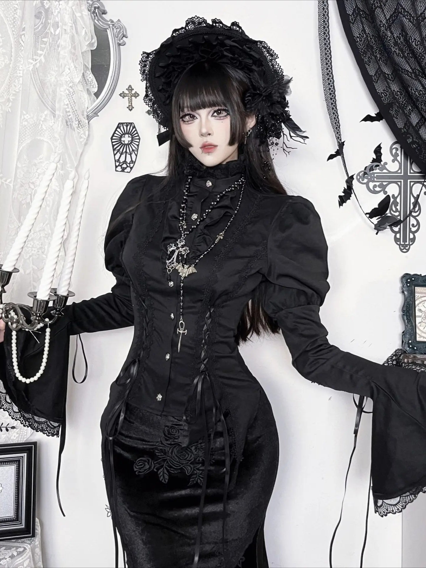 Vintage Dark Aesthetic Fitted Blouse