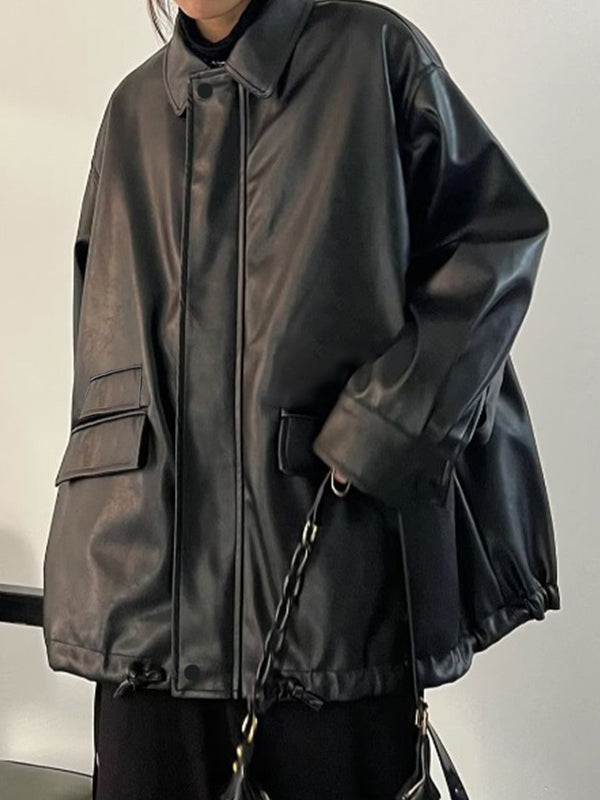 Oversized Black Faux Leather Jacket