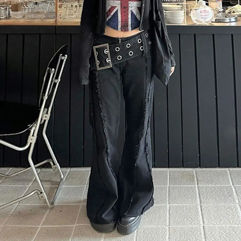 Studded Waistband Black Pants