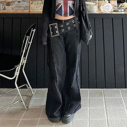 Studded Waistband Black Pants