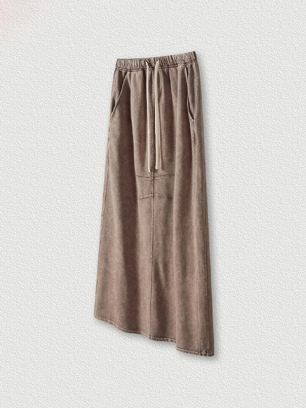 Washed Back Slit Baggy Maxi Skirt