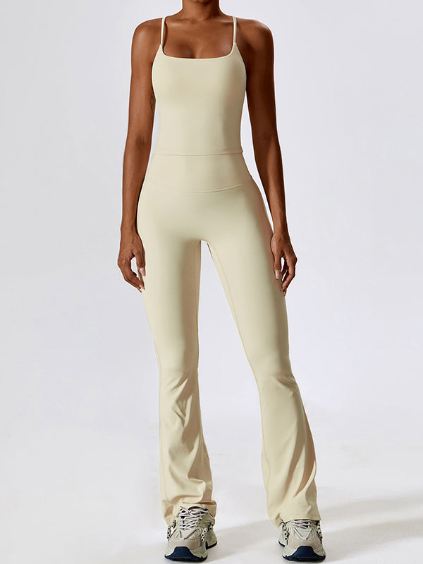 Sporty Solid Quick Dry Cami Top & Flared Pants Set