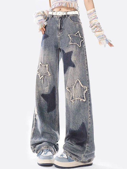 Multi Color Vintage Star Design Boyfriend Jeans