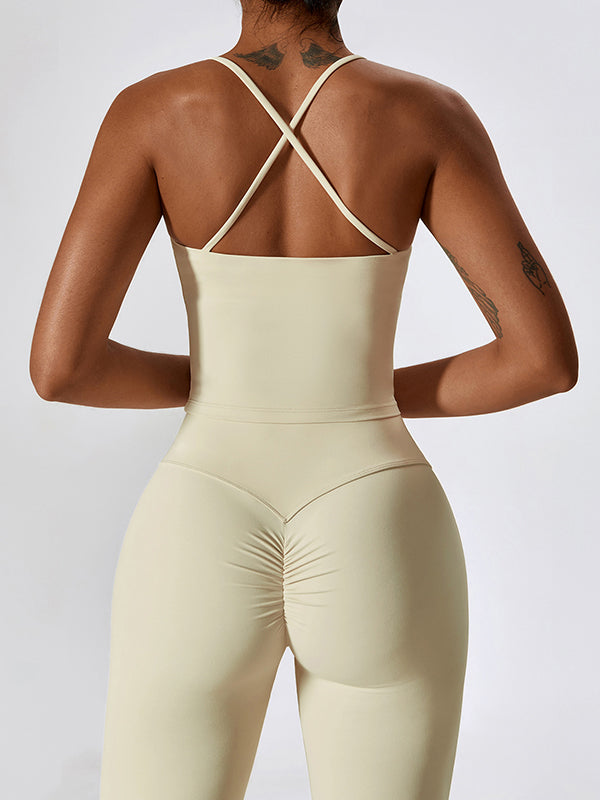Sporty Solid Quick Dry Cami Top & Flared Pants Set