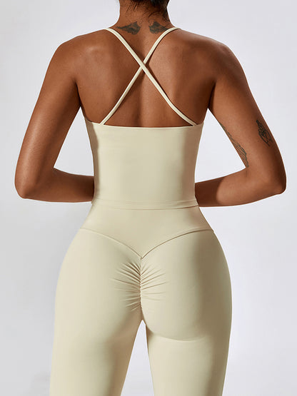 Sporty Solid Quick Dry Cami Top & Flared Pants Set