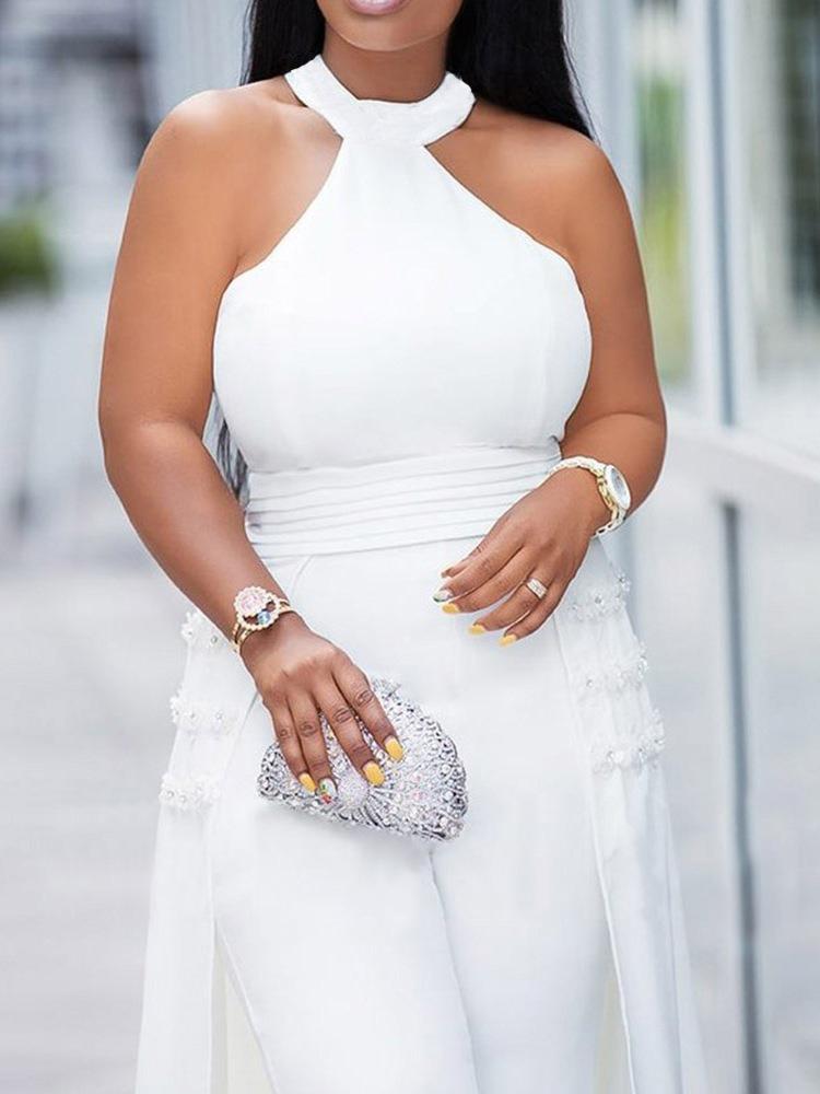 African Fashion Western Full Length Patchwork Plain Slim Jumpsuit for Women