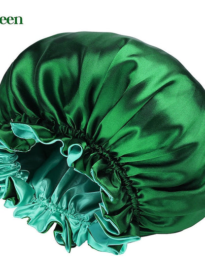 Large double-layer Satin nightcap female European and American large round cap chemotherapy cap Satin bonnet for Women