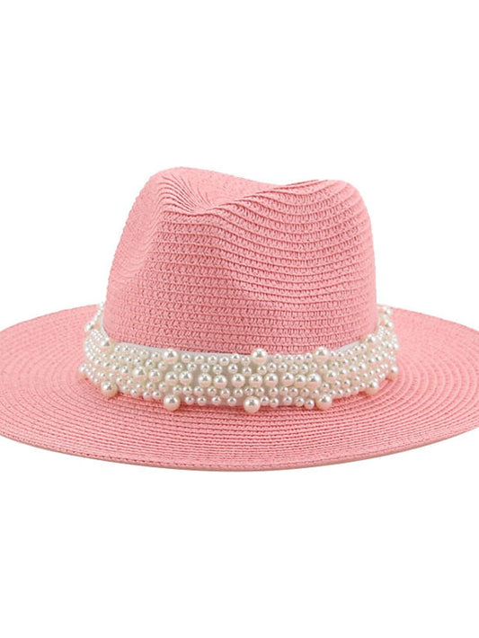 Hat Bucket Hat Straw Hat Green Black Blue Outdoor Daily Holiday Beaded Braided Pure Color Portable Sun Protection Comfort for Women