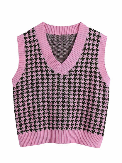 Age Reduction V-Neck Sleeveless Twist Knit Waistcoat Women for Women