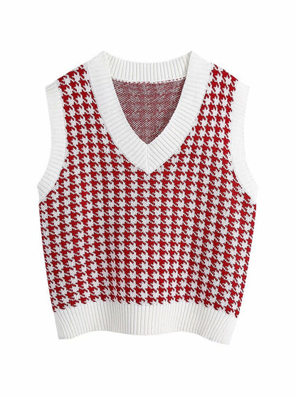 Age Reduction V-Neck Sleeveless Twist Knit Waistcoat Women for Women