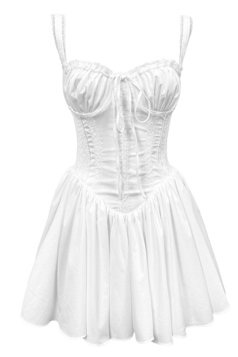 Vestido mini abullonado con corsé de encaje Agnes