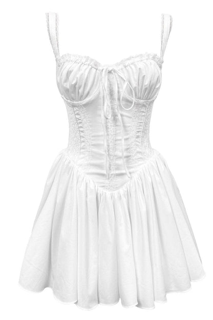 Vestido mini abullonado con corsé de encaje Agnes