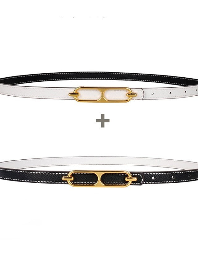 Reversible Belt PU Leather Metal Bucke Eyelet Casual Formal Party Work Black Brown Gray for Women