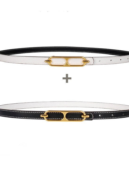 Reversible Belt PU Leather Metal Bucke Eyelet Casual Formal Party Work Black Brown Gray for Women