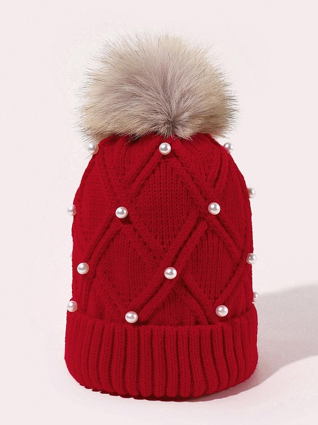 new wool knitted hat autumn and winter warm wool ball cap thickened wild face-lift travel hat for Women