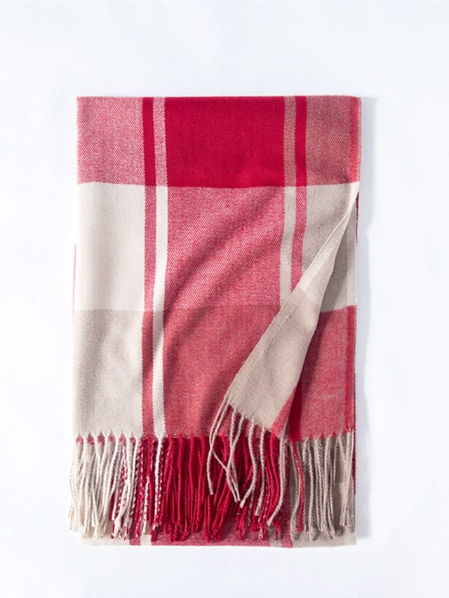 Shawls & Wraps Outdoor Dailywear Holiday Black Red Blue Scarf Plaid for Women