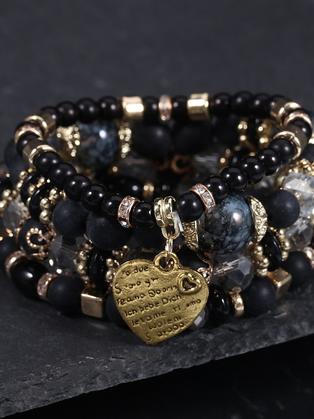 4PCS/Set Bead Bracelet Layered Heart Candy Bohemian Acrylic Bracelet Jewelry Blue For Daily Beach for Women