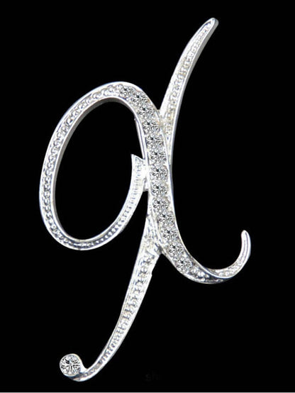 letter brooch pins initial rhinestone brooch for women crafts silvery m for Women