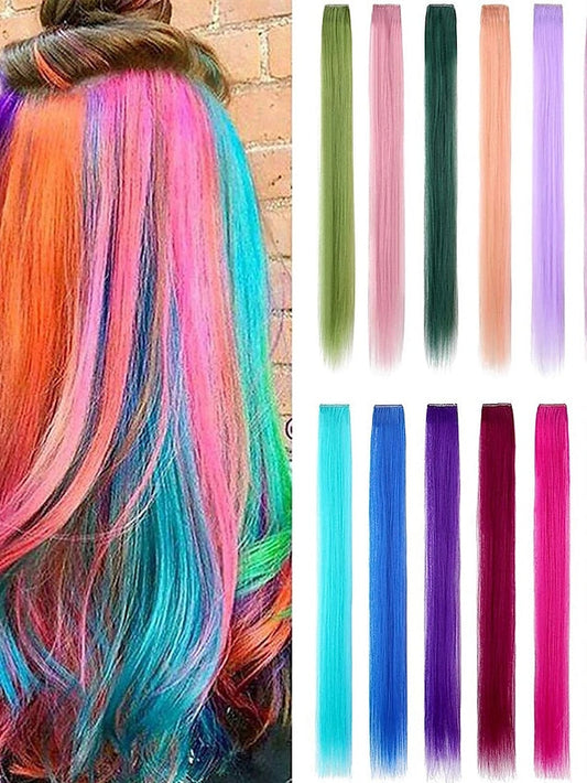 24 Pieces 20inch Colored Clip in Hair Extensions Rainbow Straight Highlight Hairpieces Multicoloured Hair Extension Clip In Hair Piece Hair Pad for Women