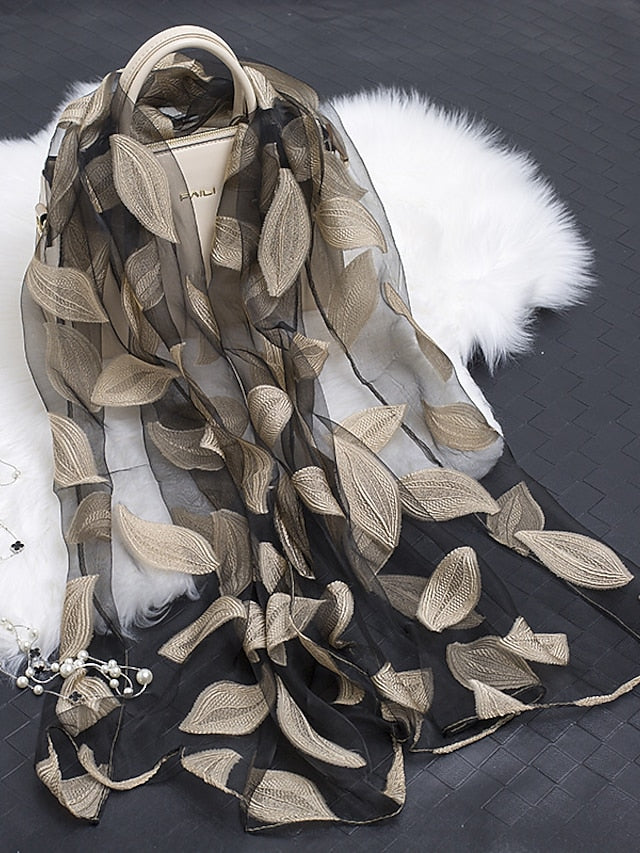 Multicolor Leaf Embroidery Scarf Female Spring Summer Autumn  Sunscreen Headscarf Fashion Thin Scarf Shawl Dual-use Long Beach Towel for Women