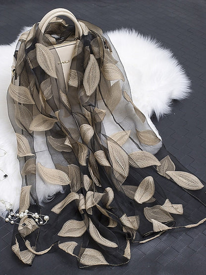 Multicolor Leaf Embroidery Scarf Female Spring Summer Autumn  Sunscreen Headscarf Fashion Thin Scarf Shawl Dual-use Long Beach Towel for Women