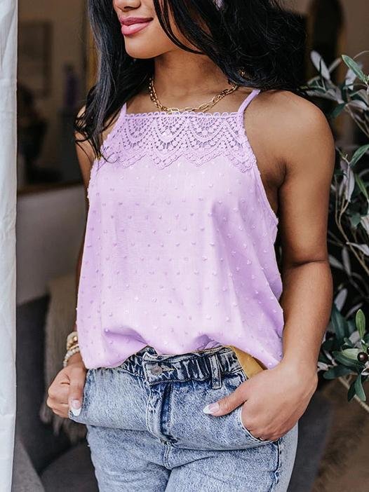 All-match Solid Color Lace Sleeveless Camisole for Women