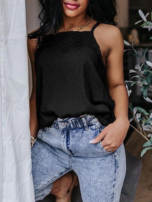 All-match Solid Color Lace Sleeveless Camisole for Women