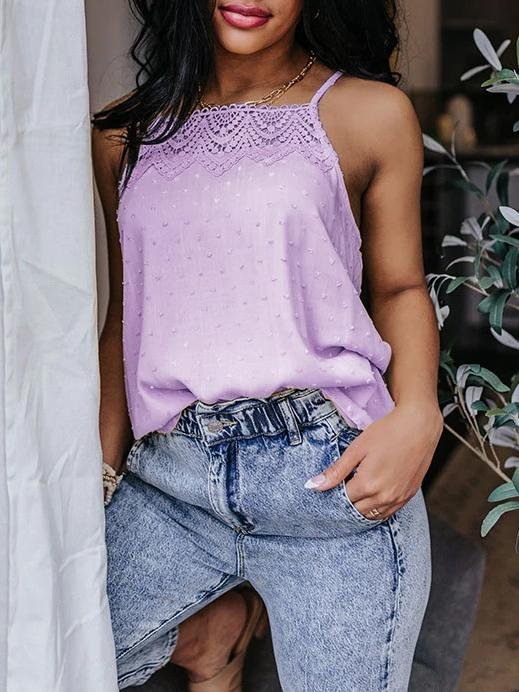 All-match Solid Color Lace Sleeveless Camisole for Women