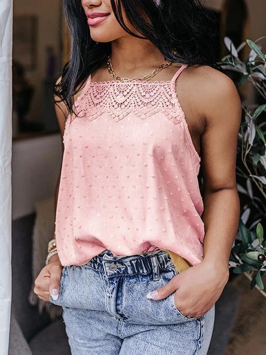 All-match Solid Color Lace Sleeveless Camisole for Women