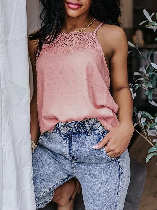 All-match Solid Color Lace Sleeveless Camisole for Women