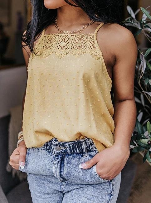 All-match Solid Color Lace Sleeveless Camisole for Women