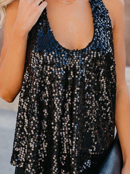All-match U-neck Sleeveless Sequined Vest for Women