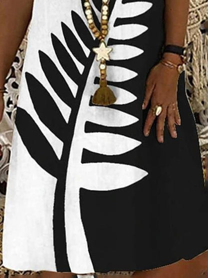 All-matched Printed Short-sleeved V-neck Dress for Women