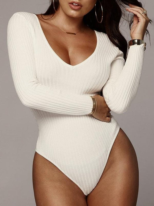 All-matched V-neck Long-sleeved Solid Rompers for Women