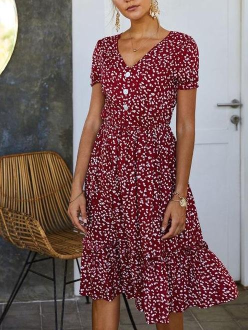 All Over Print Frill Trim Dress for Women