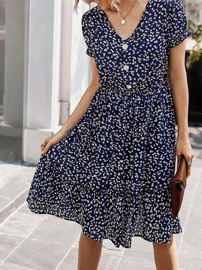 All Over Print Frill Trim Dress for Women