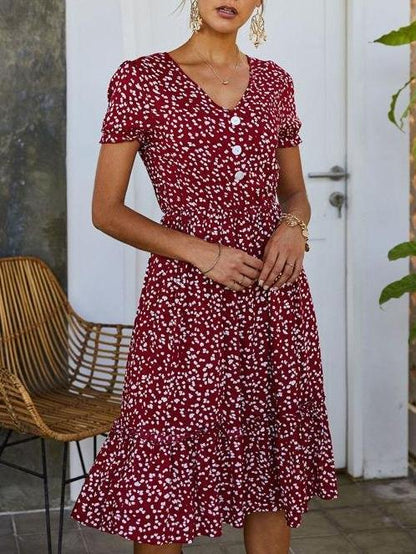 All Over Print Frill Trim Dress for Women