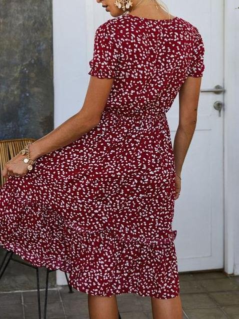 All Over Print Frill Trim Dress for Women
