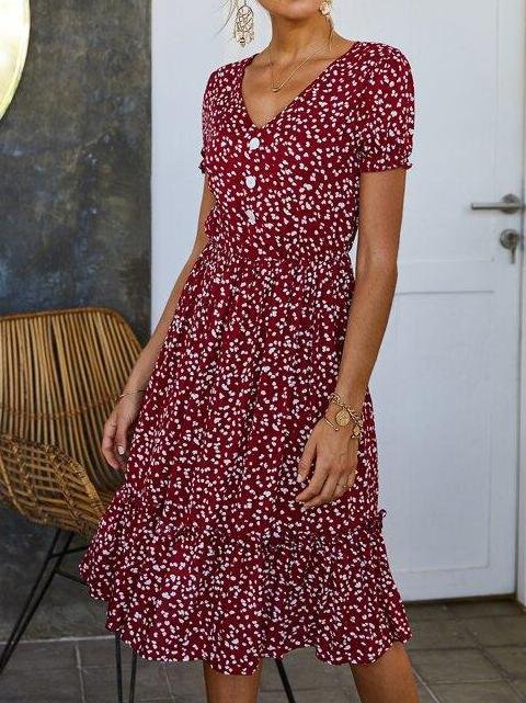 All Over Print Frill Trim Dress for Women